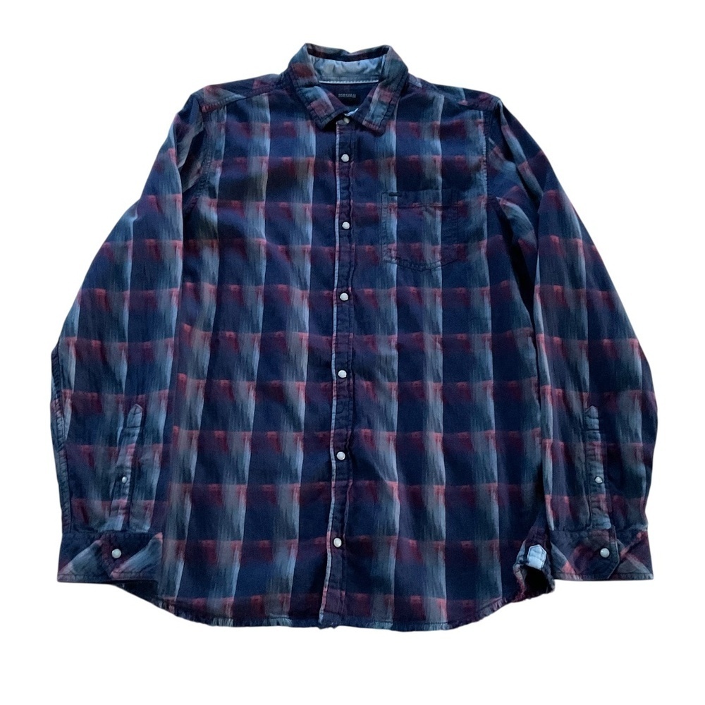 Buffalo David Bitton Long Sleeve Button Up Shirt Sz L Western Cowboy Raw Hem